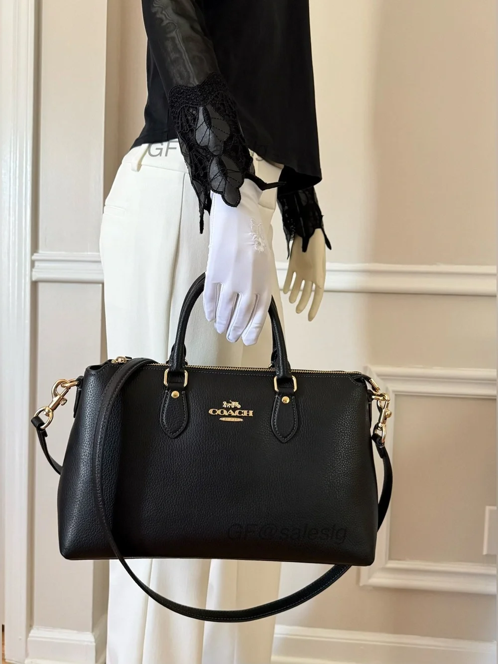 NWT Coach Georgia Black Handbag Pebble Leather | Structured Crossbody Purse